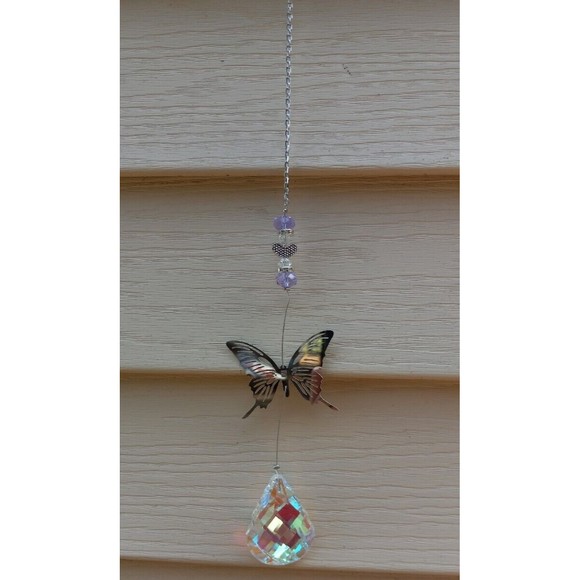 Butterfly Shape Crystal Prism Suncatcher Home & Garden Decor Purple Beads NWT - Picture 2 of 4